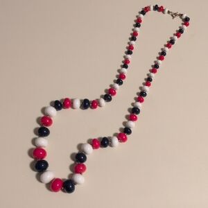 Elegant Multicolor Red White Navy Blue And Gold Beaded‎ Costume Necklace